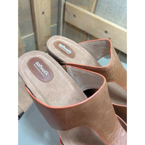 NEW Softwalk Brown Tan Slip On Wedge Sandals Womens 12M Jermaine - Picture 4 of 9